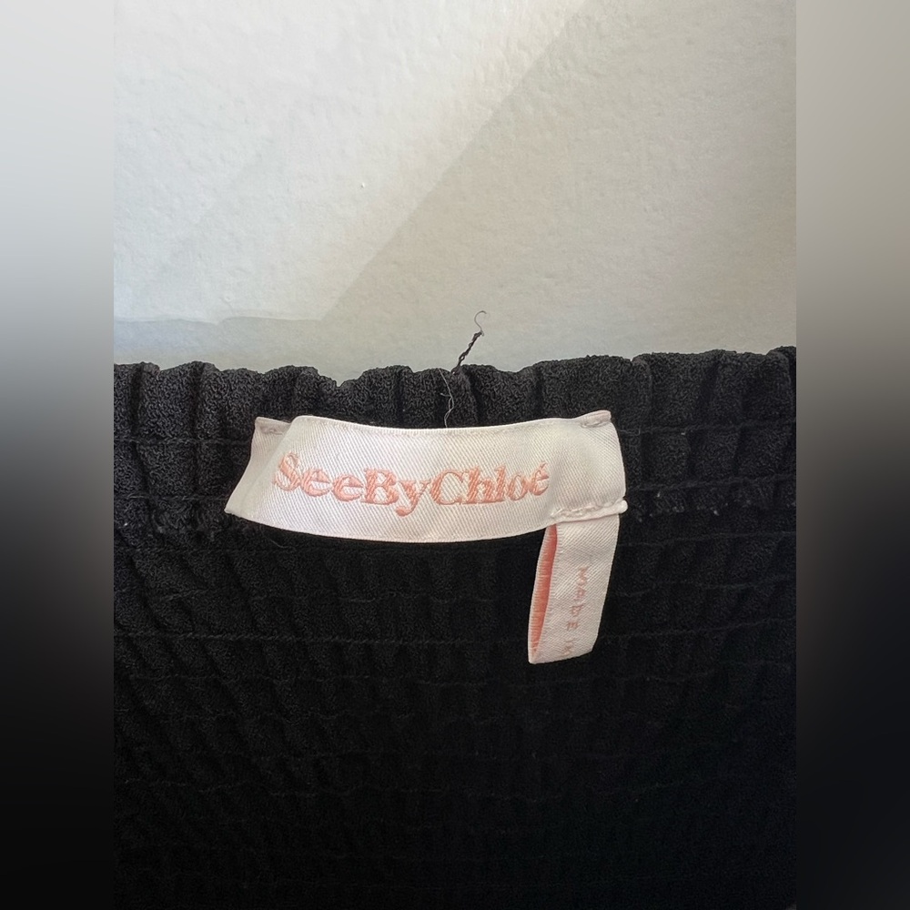 See by Chloé Black Jumpsuit Tie Shoulder Straps Smocked Back Wide Leg Size S - Picture 6 of 12